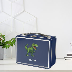 Dinosaur Tyrannosaurus Rex name blue green Metal Lunch Box