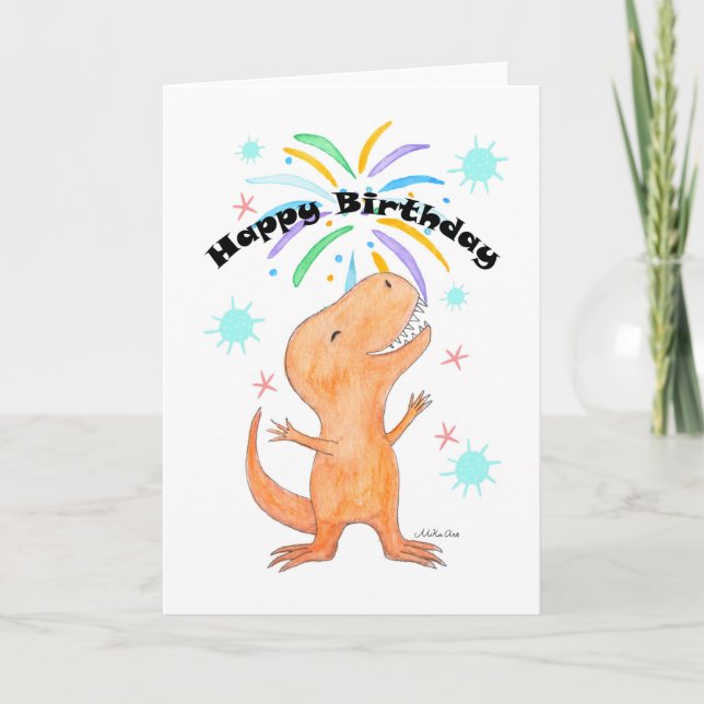 Dinosaur tyrannosaurus T-rex cute happy birthday Card (Front)