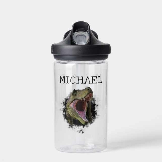 Dinosaur Tyrannosaurus T-rex personalised Name   Water Bottle (Front)