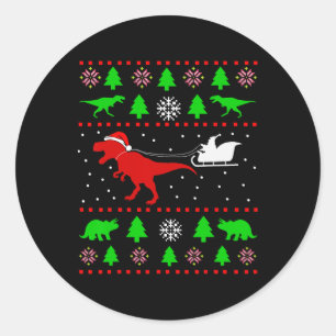 Dinosaur Ugly Christmas For Adults Kids  Classic Round Sticker