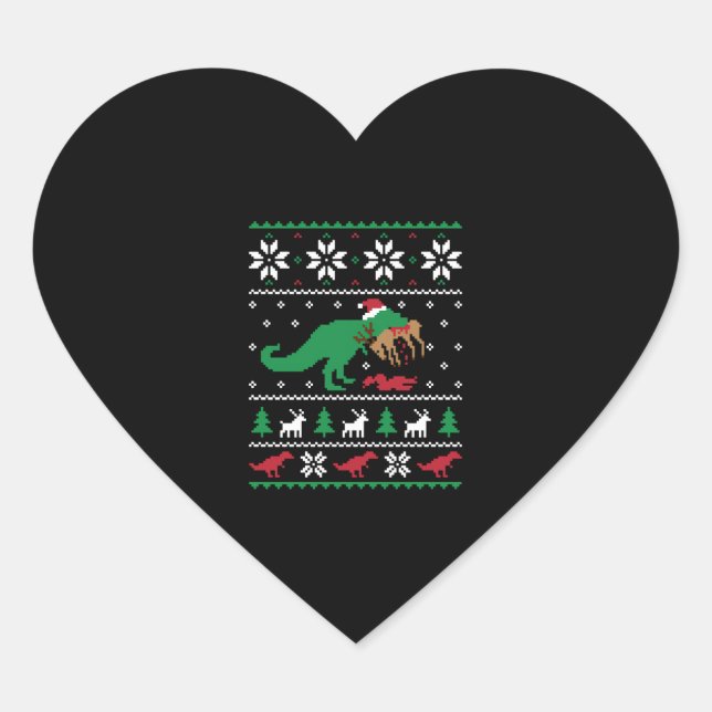 Dinosaur Ugly Christmas Funny Christmas   Heart Sticker (Front)