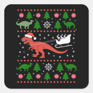 Dinosaur Ugly Christmas Sweater Dino T-rex  Square Sticker