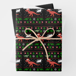 Dinosaur Ugly Christmas Sweater Dino T-rex Wrapping Paper Sheet