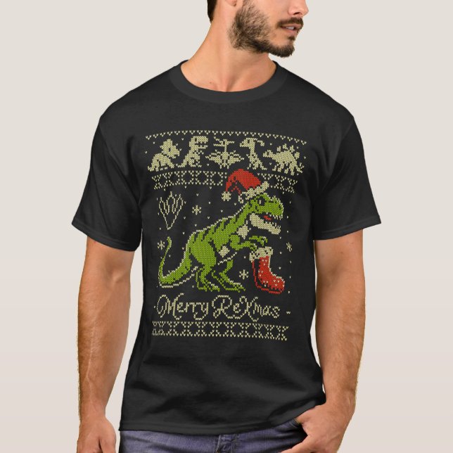 Dinosaur Ugly Christmas Sweater - Funny Christmas  (Front)