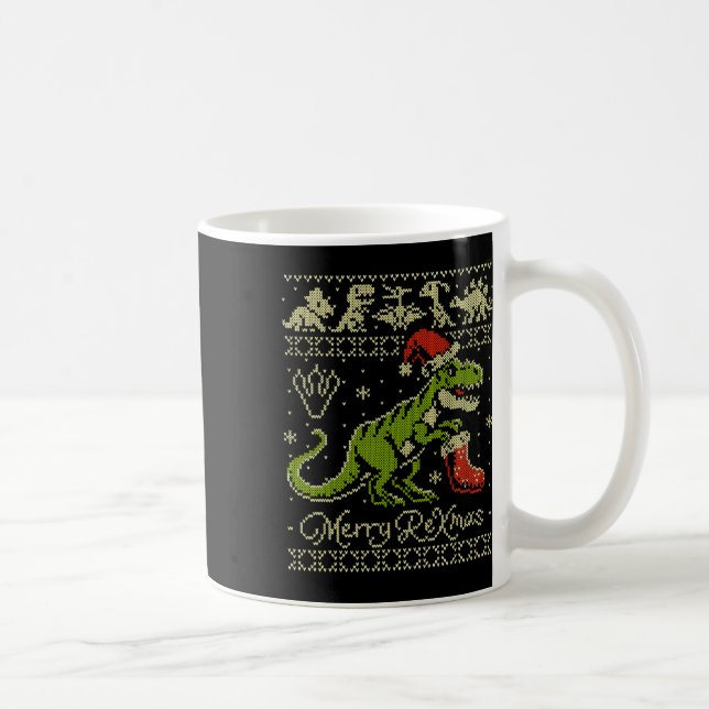 Dinosaur Ugly Christmas Sweater - Funny Christmas  Coffee Mug (Right)