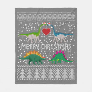 Dinosaur Ugly Christmas Sweater Funny Xmas Gift Fleece Blanket