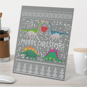 Dinosaur Ugly Christmas Sweater Funny Xmas Gift Pedestal Sign