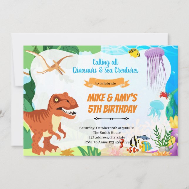 Dinosaur under the sea joint party invitation (Front)