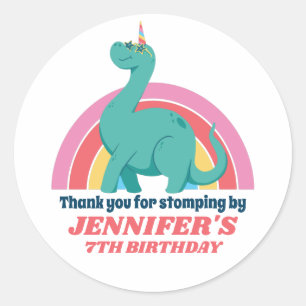 Dinosaur Unicorn and Rainbow Kids Birthday Party Classic Round Sticker