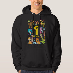 Dinosaur Unicorn Flamingo Llama First 1st Birthday Hoodie