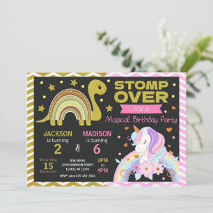 Dinosaur & Unicorn Joint Birthday Invitation