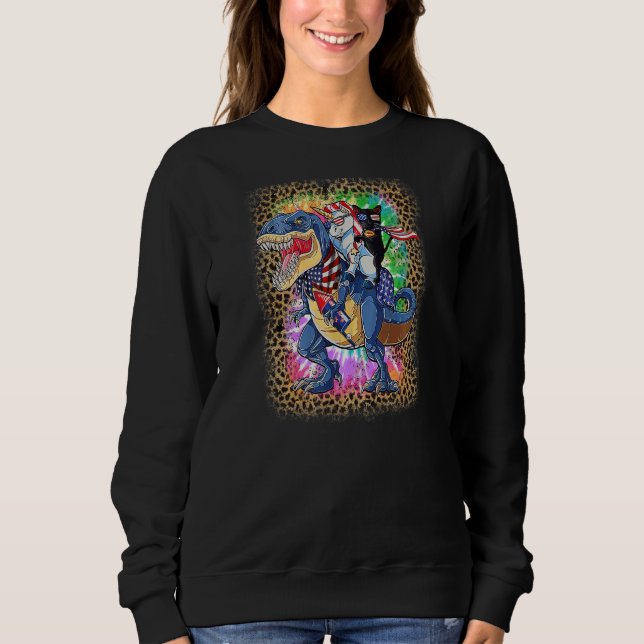 Dinosaur Unicorn Panther 4th Of July Leopard Tie D Sweatshirt (Front)