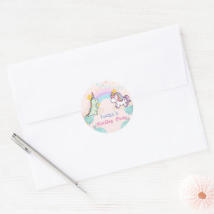 Dinosaur Unicorn rainbow gradient birthday party Classic Round Sticker