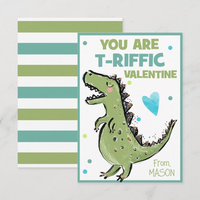 Dinosaur Valentine Card for Kids, You Are T-Riffic (Front/Back)