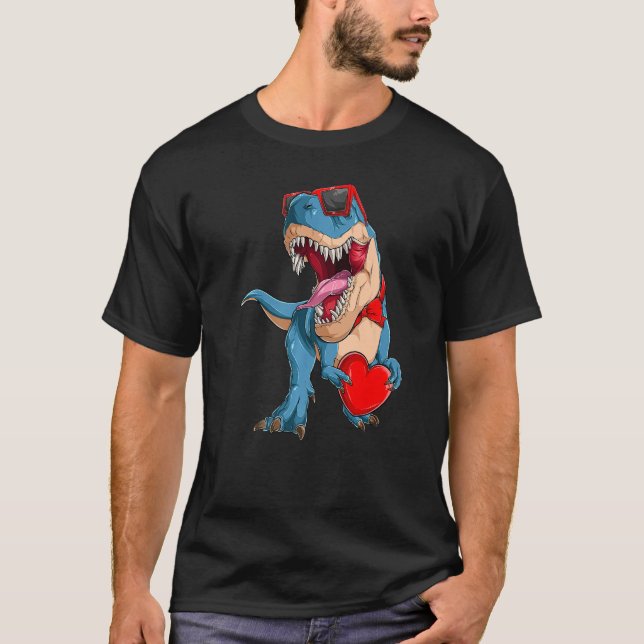 Dinosaur valentine trex valentines day mothers day T-Shirt (Front)