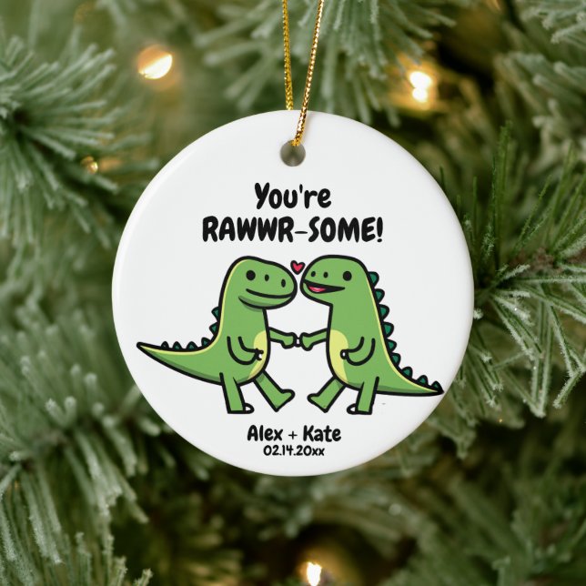 Dinosaur Valentines  Ceramic Ornament (Tree)