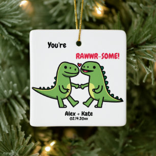 Dinosaur Valentines  Ceramic Ornament