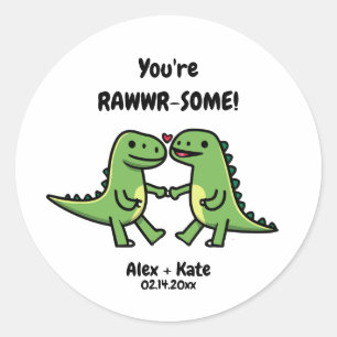 Dinosaur Valentines Classic Round Sticker