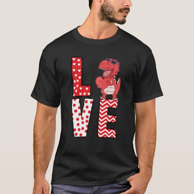 Dinosaur Valentines Day Love Valentine Cute Hearts T-Shirt (Front)