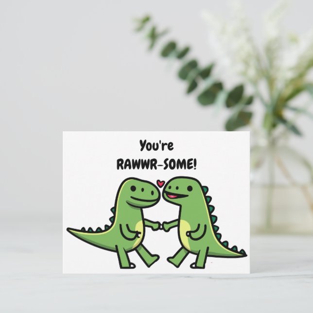 Dinosaur valentines  holiday postcard (Standing Front)