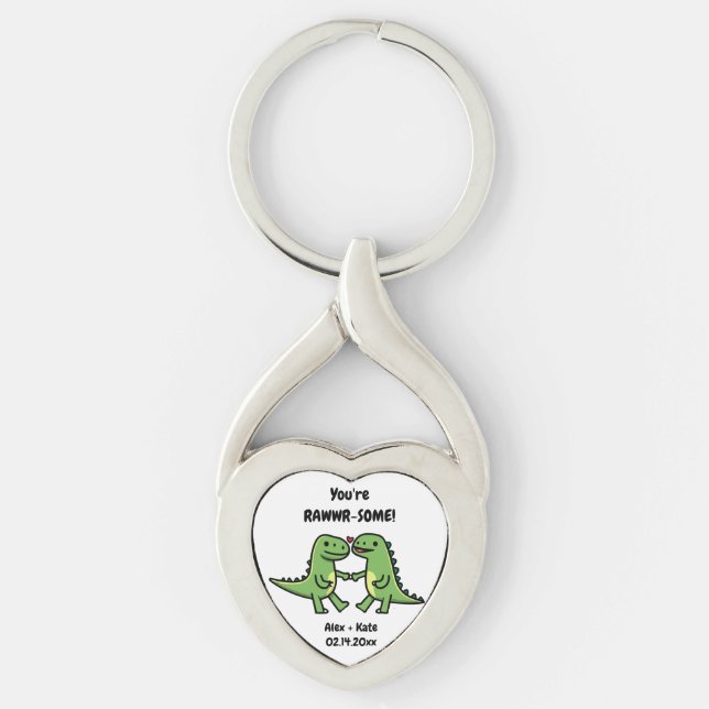 Dinosaur Valentines  Key Ring (Front)