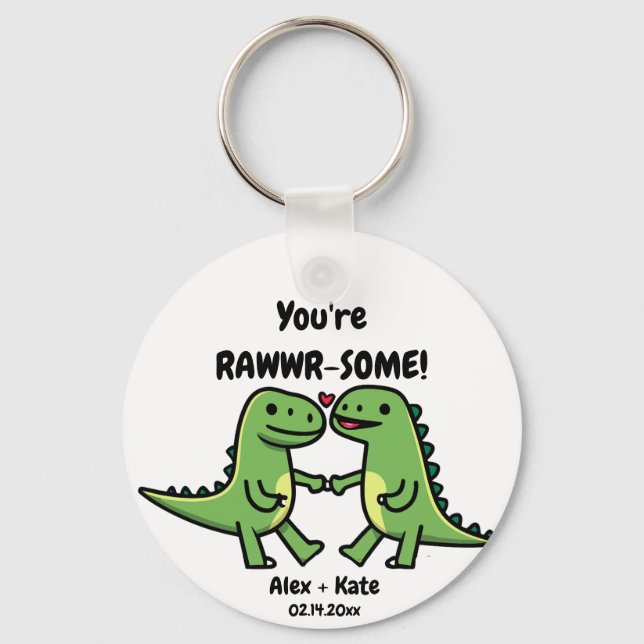 Dinosaur Valentines  Key Ring (Front)