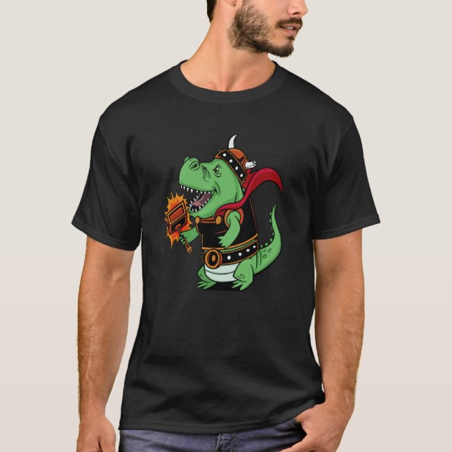 Dinosaur Viking Tyrannosaurus Rex Dinos Rex Kids T-Shirt (Front)