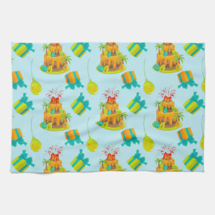 Dinosaur Volcano Birthday Cake Dino Eggs Balloons Tea Towel