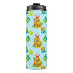 Dinosaur Volcano Birthday Cake Dino Eggs Balloons Thermal Tumbler