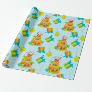 Dinosaur Volcano Birthday Cake Dino Eggs Balloons Wrapping Paper