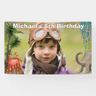 Dinosaur volcano prehistoric boys birthday photo banner