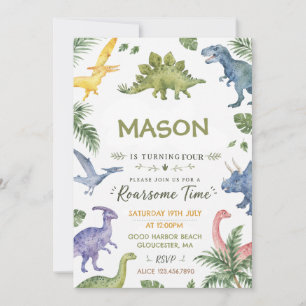 Dinosaur Watercolor Birthday Party Invitation