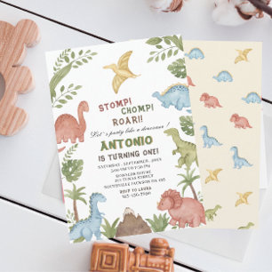 Dinosaur watercolor birthday party  invitation