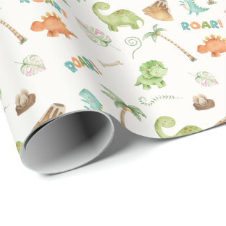 Dinosaur Watercolor Birthday  Wrapping Paper