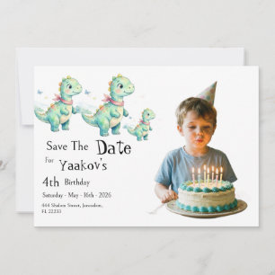 Dinosaur Watercolor Save The Date Birthday Thank You Card