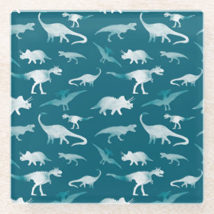 Dinosaur Watercolor: Textile Pattern Glass Coaster