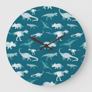 Dinosaur Watercolor: Textile Pattern Large Clock