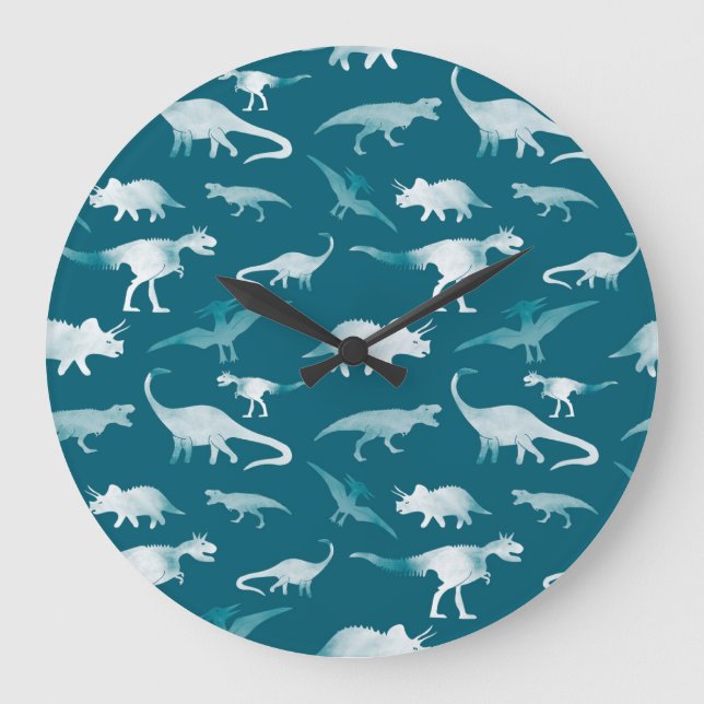 Dinosaur Watercolor: Textile Pattern Large Clock (Front)