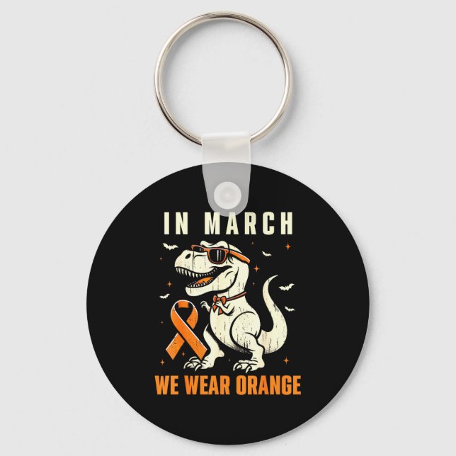 Dinosaur We Wear Orange Ribbon Multiple Sclerosis  Key Ring (Front)