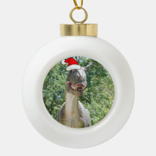 Dinosaur wearing a Santa Claus Hat for Christmas Ceramic Ball Christmas Ornament