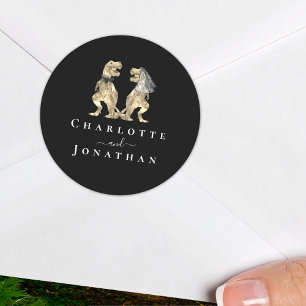 Dinosaur Wedding Black and White Personalized  Classic Round Sticker