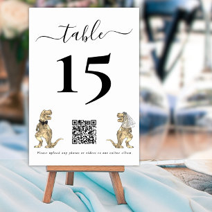 Dinosaur Wedding Black & White QR Code for Photos Table Number