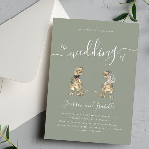 Dinosaur Wedding Boho Sage Green Invitation
