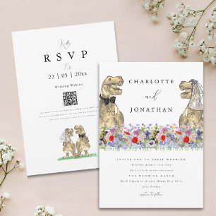 Dinosaur Wedding Boho Wildflower QR Code Invitation