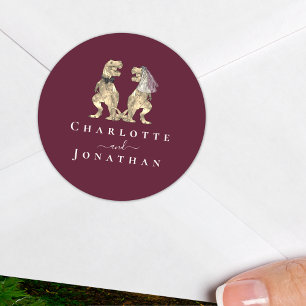Dinosaur Wedding Burgundy & Cream Personalised Classic Round Sticker