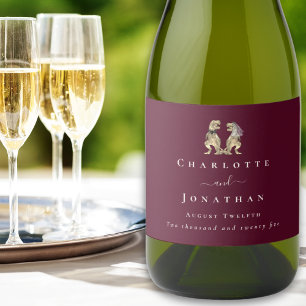 Dinosaur Wedding Burgundy & Cream Personalised Sparkling Wine Label