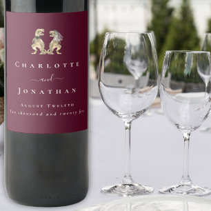 Dinosaur Wedding Burgundy & Cream Personalized  Wine Label