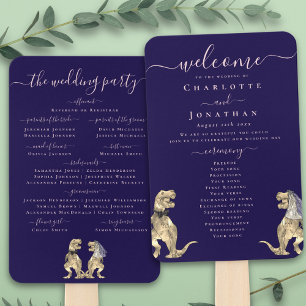 Dinosaur Wedding Ceremony Navy Blue Blush Pink Hand Fan