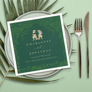 Dinosaur Wedding Dark Green Napkin
