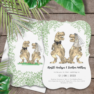 Dinosaur Wedding T-Rex Bride and Groom Invitation
